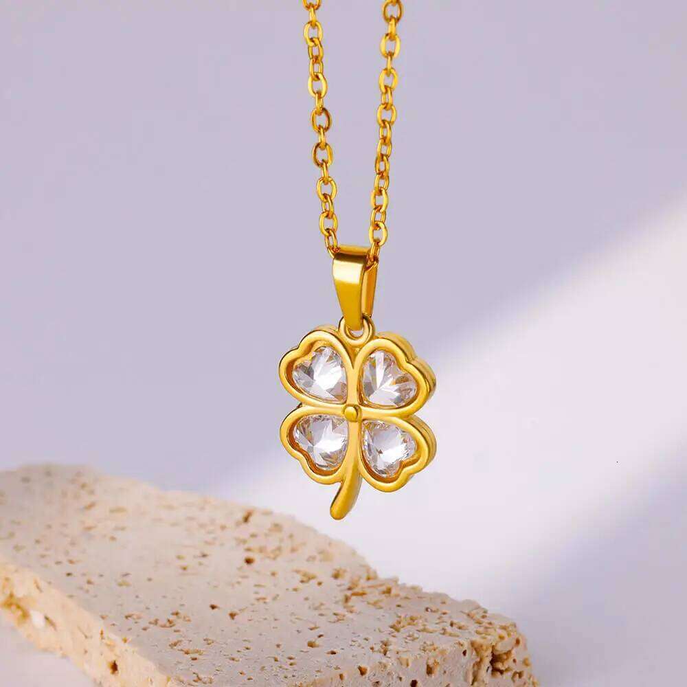 Cr Stainless Steel Necklaces For Women Green Zircon Gold Color Quality Jewelry Pendant Necklace Gift Free Shipping H260312
