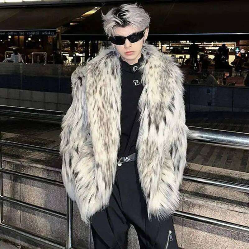 LUZHEN Popular High End Trendy Faux Fur Overcoat Leopard Personalized Elegant Casual Windproof Winter Men's Tops New Coat LZ7984 Z260313