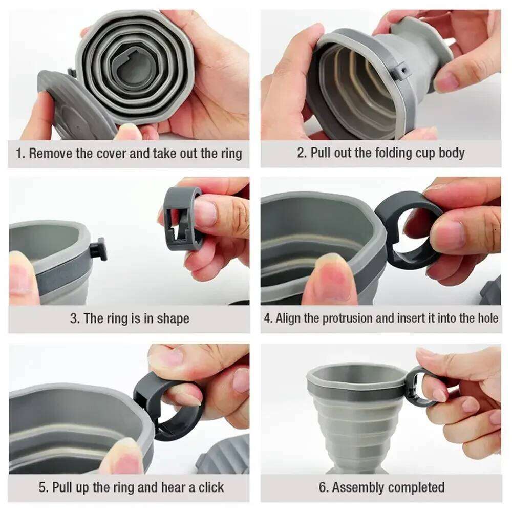 New outdoor foldable water collapsible portable coffee cup, travel-friendly silicone with lid, kitchen use rinsing cup Z260314