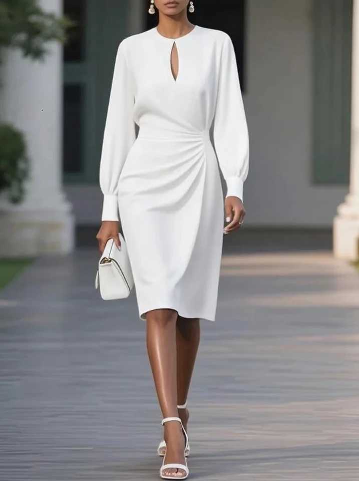 Elegant Woman Dress O Neck Hollow Out Long Sleeve Office Dress Women Slim A-Line Party Long DressesT260316