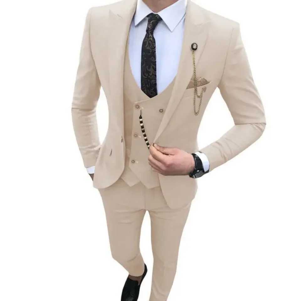 Ternos de baile slim fit para homens smoking de casamento do noivo lapela mxima blazer comercial calas masculinas traje f M260313