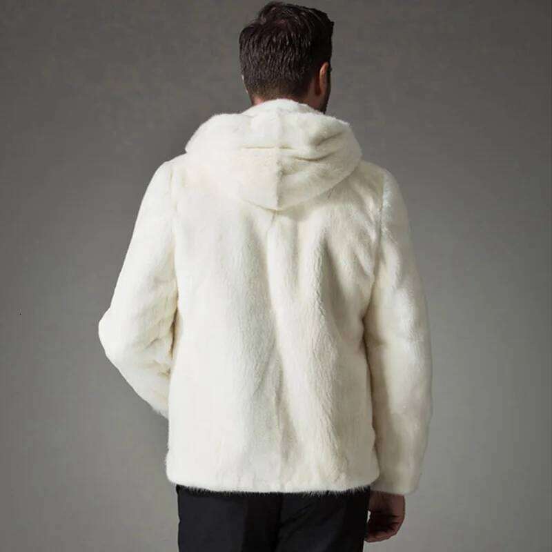 Men's Faux Coat Winter Thicken Fluffy Long Sleeve Warm Outerwear Luxury Fur Bontjas Jacket Hooded Plush Coats 2025 Z260313