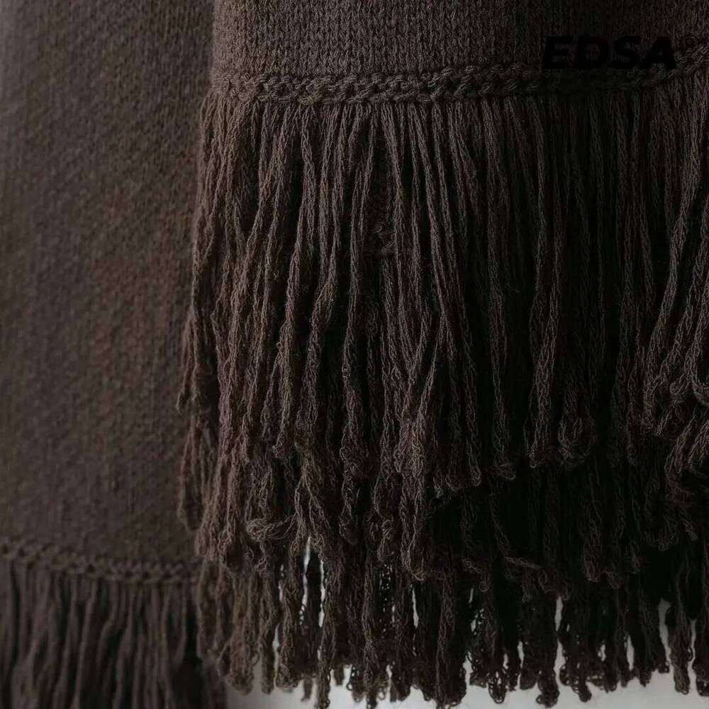 EDSA Women Fringed Knitted Cardigan with Single Button Long Sleeves Round Neck Open Stitch Sweater Tops Z260313