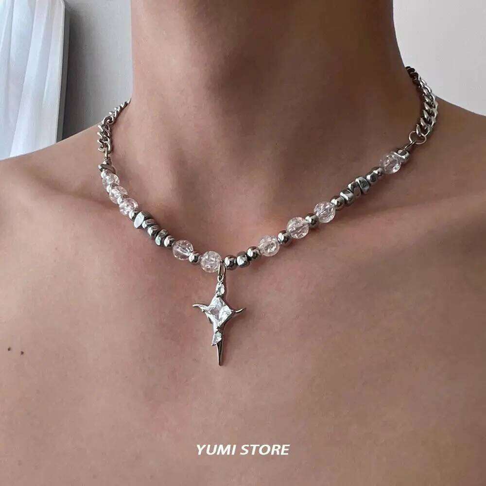 Hip Hop Imitation Pearl Cross Necklace For Men Women Trend Titanium Steel Collar Chain Kpop Pendant Jewelry Unisex Accessories H260312