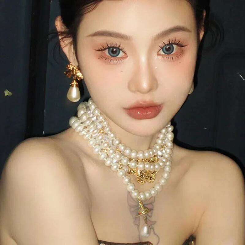 Classic Three Layers Round Pearls Beaded Collar Choker For Women Girls Irregular Water Drop Pearl Pendant Necklace Gift H260312