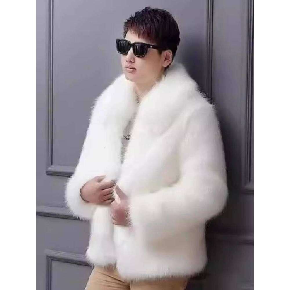 Men's Thickened Fox Jacket Plush Warm Faux Mink Solid Black Fur Coat Trendy Cold-Resistant Winter Outerwear Z260313