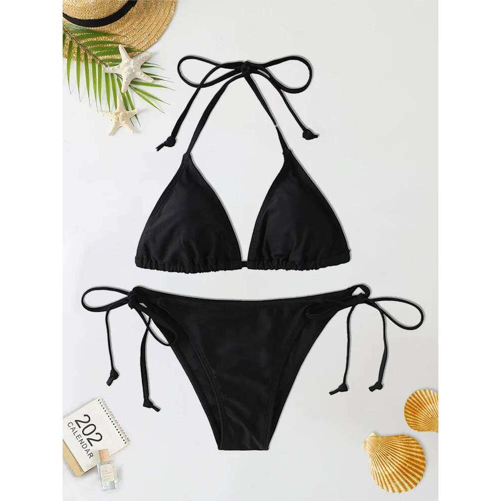 2Pc/Set 2024 Fashion Sexy Swimsuit Women Bikinis Set Triangle Swimwear String Beachwear Thong One Piece Suits Brazilian Biquini Y260303