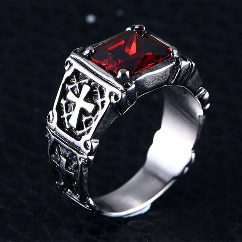 Simple Fashion Creative Trend Personality Delicate Red Zirconia Cross Pattern Ring Charm Men Party Jewelry AccessoriesAmuletGift H260312