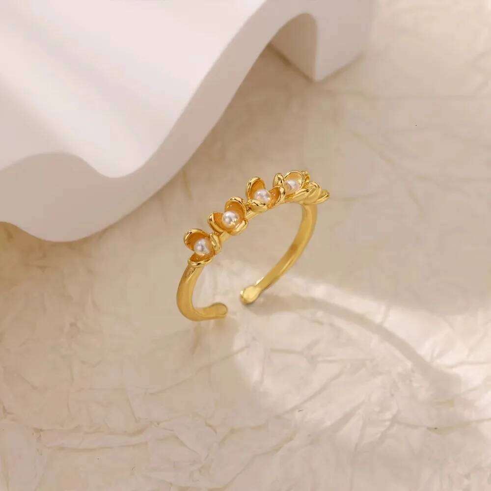 Stainless Steel Cubic Zirconia Flower Adjustable for Women Gold Color Shiny Finger Ring Fashion Party Metal Jewelry Gift H260312