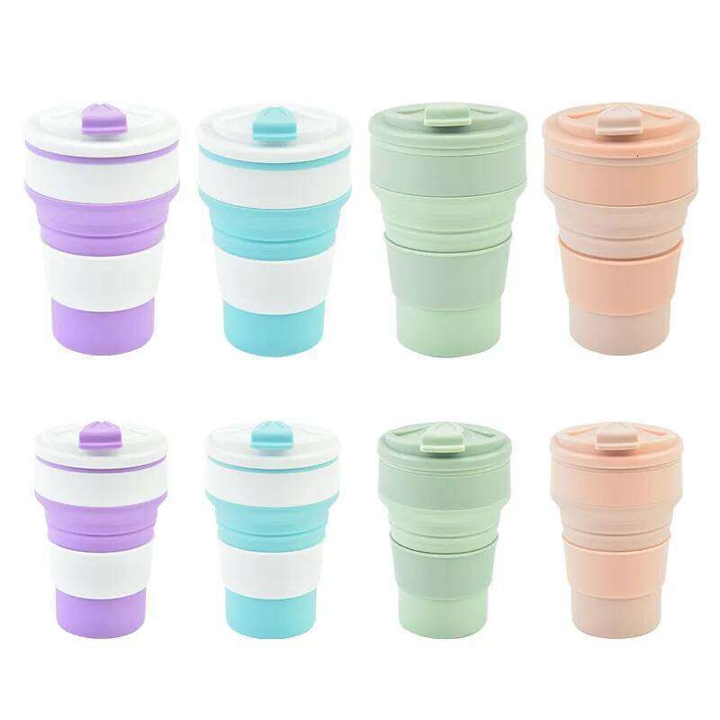 350ML/500ML Silicone Folding Cup Collapsible Mug With Cover Coffee Travel Outdoors Portable Water Drinking Tea Cups Z260314