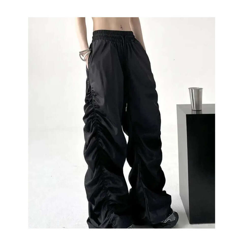 Black Baggy Pants Women Shirring Pockets High-waist Casual Trousers Streetwear Cargo Spring Comfortable Vintage Harajuku Fashion Z260314