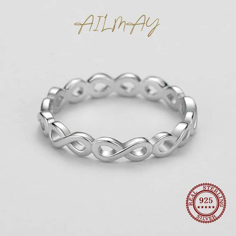 Ailmay Authentic 925 Sterling Silver Forever Infinite Finger for Women Simple Design Ring Statement Jewelry Party Gift H260312