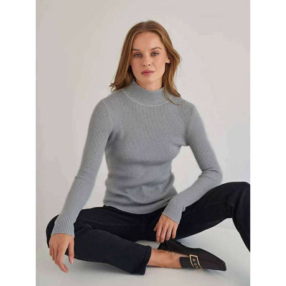 Casual Women Knitted Autumn Spring Solid Half Collar Long Sleeve Knitwear Pullovers Slim Inner Sweaters Z260313