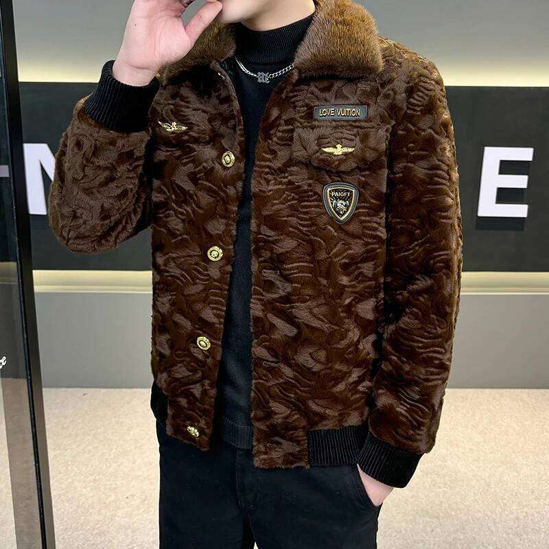 High Quality Gold Mink Thick Woolen Fur Masculina Winter Warm Coats Clothing Men's Faux Leather Jacket Men Z260313