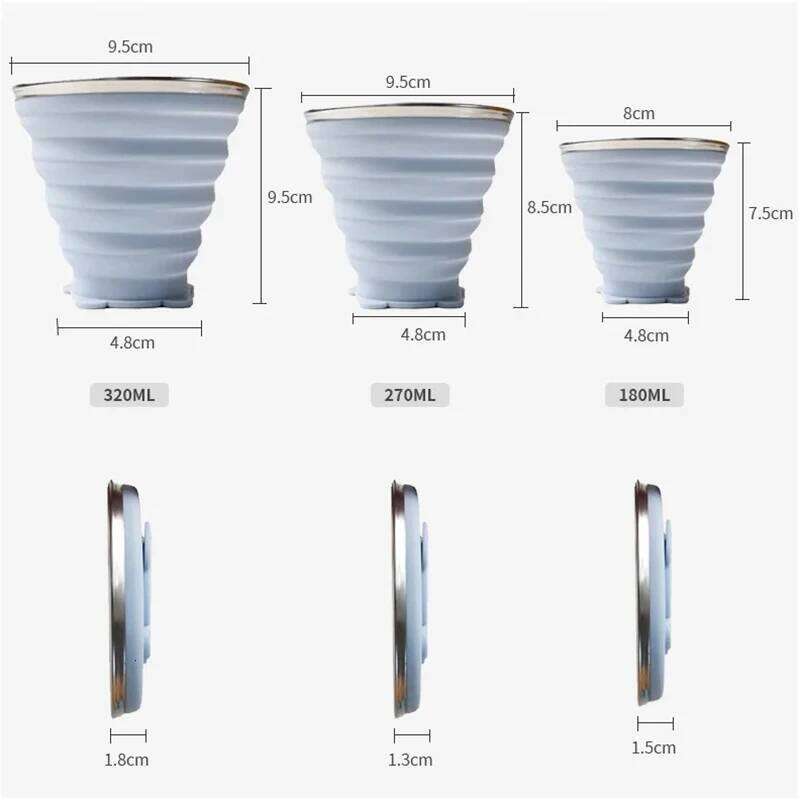 180/320ML Silicone Collapsible Travelling Cups Reusable & Portable Drinking Cup with Lids for Outdoor Hiking/Camping Z260313