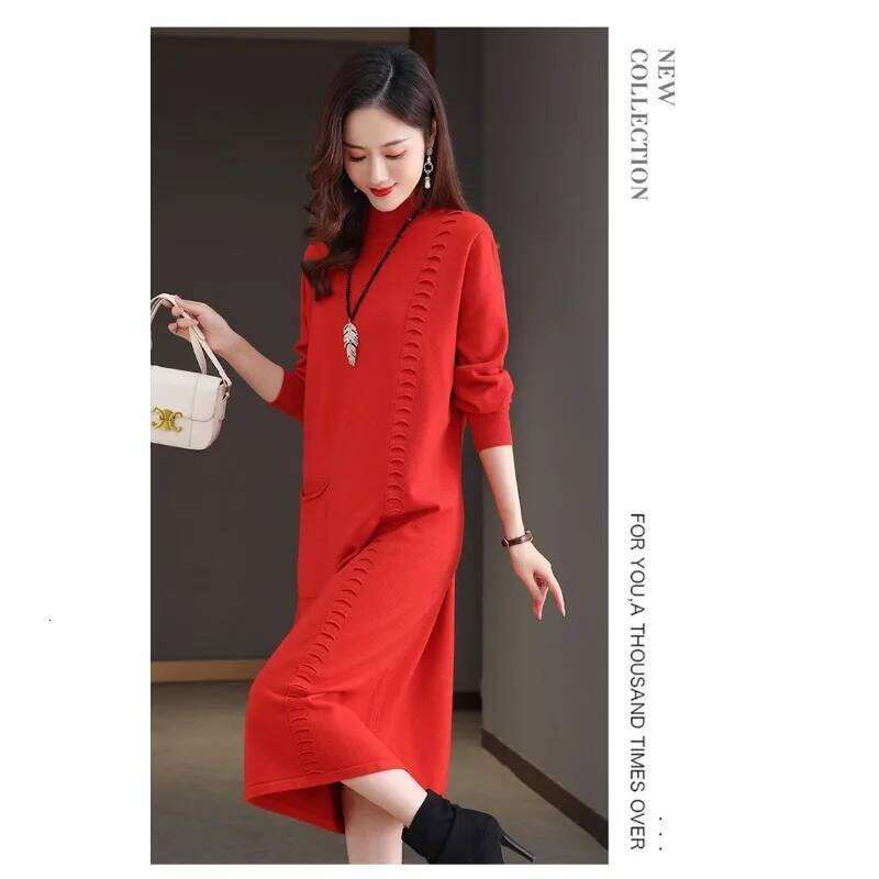 Fashionable Women's Sweater with Western Style Autumn and Winter New Loose Knitted Dress Half Turtleneck Z260314