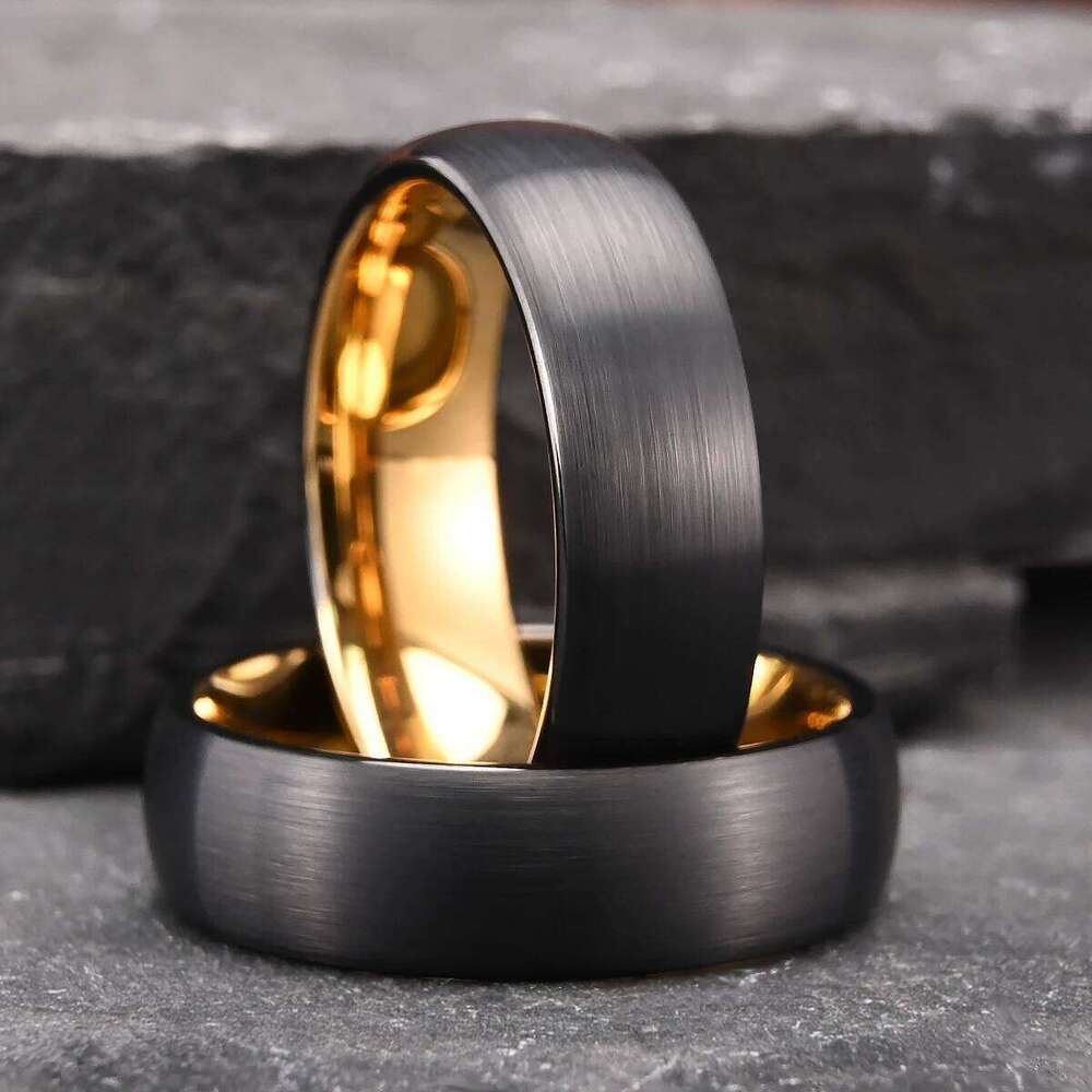 7mm black tungsten steel inner electroplated golden brushed treatment men and women wedding ring daily accessories H260312
