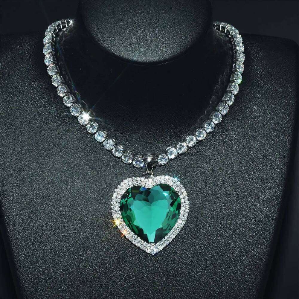 of the Ocean Forever Necklaces Heart Green/Blue Crystal Charm Choker Pendant For Women Girls Valentine's Day Gifts H260312