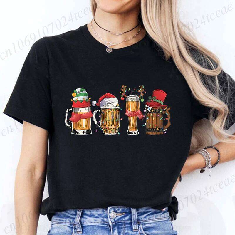 for Women Funny Beer Lover Tee Tshirt Harajuku Graphic T Shirt Drinking Christmas Streetwear Short Sleeve Z260314