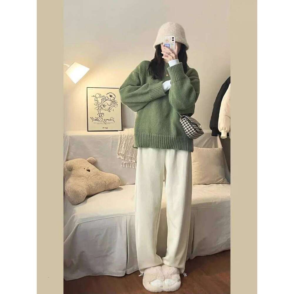 New O-Neck Loose Green Pullover Sweater For Women Autumn Winter Thick Retro Japanese Lazy Style Interior Bottom Knitted Top Z260313