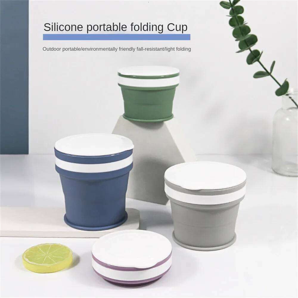 150ML Folding Mini Retractable Cup Silicone Portable Teacup Outdoor Travel Coffee Telescopic Drinking Mug with Lid Z260314