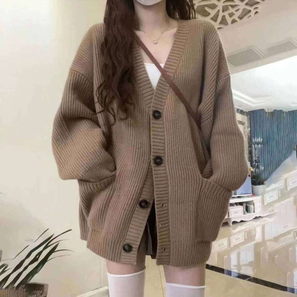 Women Chunky Cardigan Sweaters Button Up V-neck Front Pocket Soft Knitted Jacket Cozy Vibe Teen-girl Fall Winter Outfit Z260313