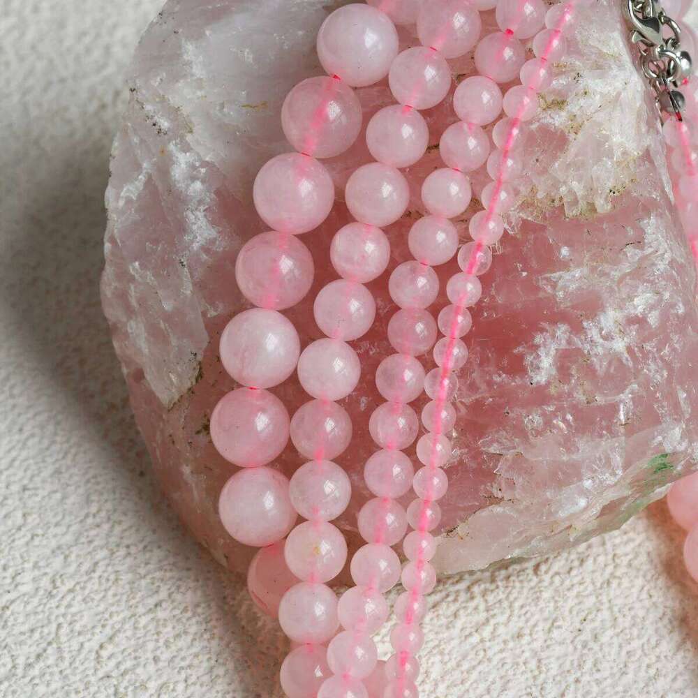 Natural Stone Rose Quartz Beaded Necklace Bohemian Women's Sweet And Romantic Summer Holiday Handmade Jewelry H260312