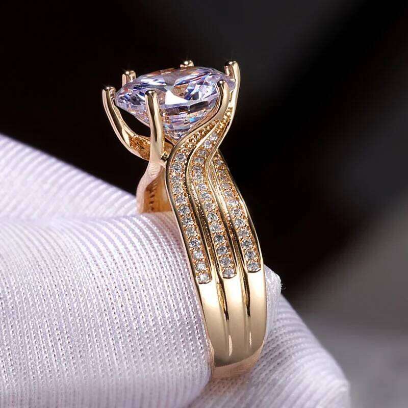 Gorgeous Solitaire Zirconia Bridal Wedding Rings Gold Color Engagement Party Brilliant Women Jewelry Anillos De Mujer H260312