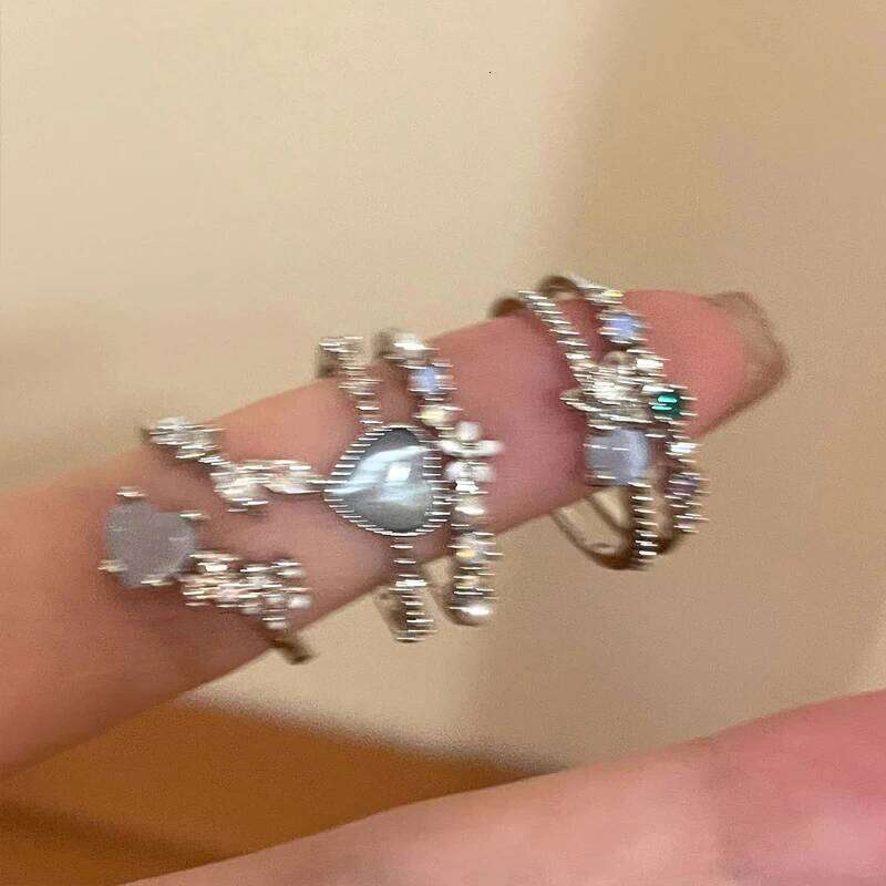 New Y2K Crystal Kpop Heart Adjustable Ring Irregular Geometry Punk Vintage Rings Set for Women Girls 2024 Fashion Jewelry H260312
