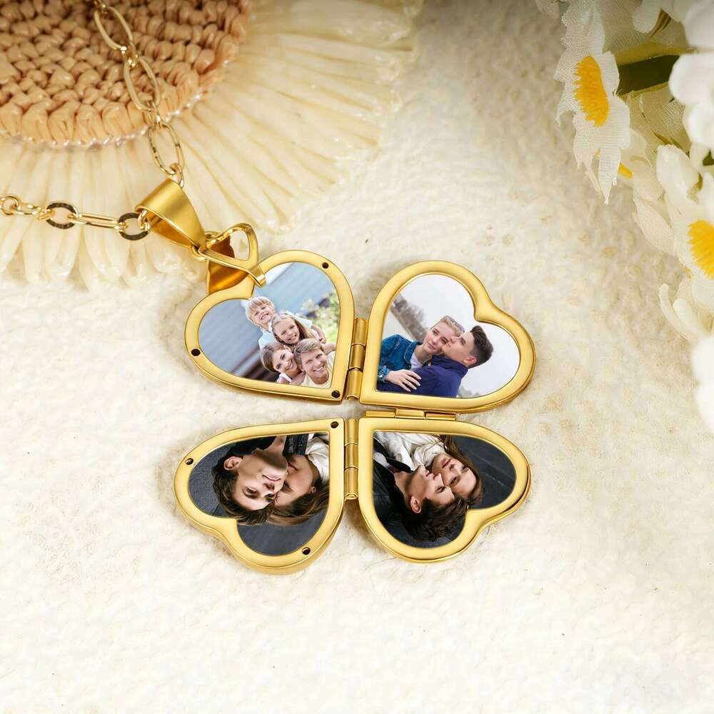 Vintage Necklace Folding Multi-layer Heart Copper Family Locket Personalised Photos Cr Pendant Fashion Jewelry H260312