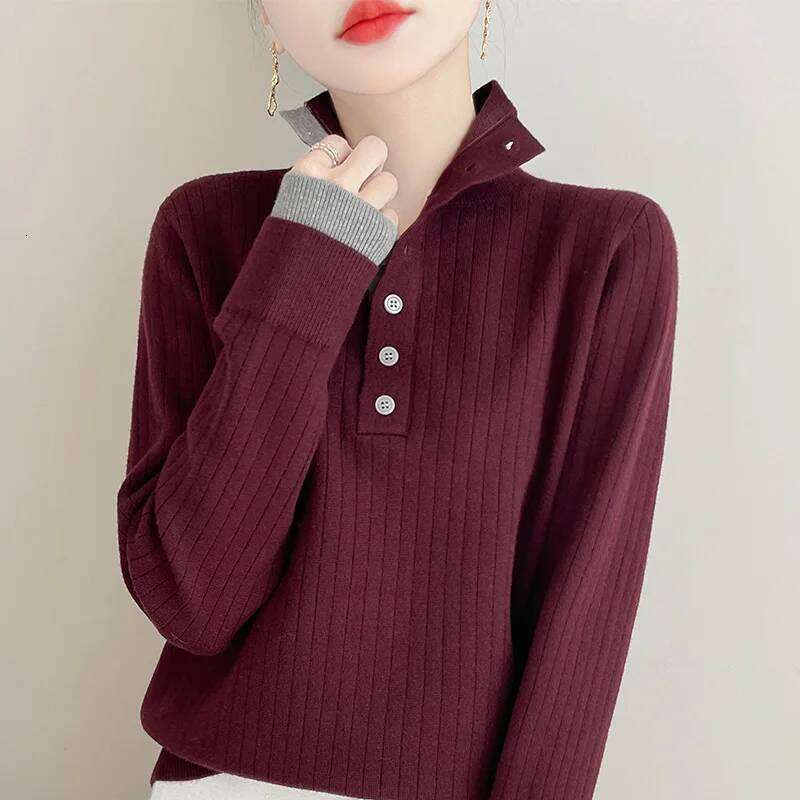 Women Vintage Long Sleeve Sweaters Autumn/Winter Buttons Turtleneck Pullover Fashion Trends Soft and Comfortable Knitwear Tops Z260313