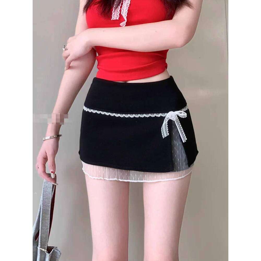 Sweet Lace Patchwork Women Summer Japanese Kawaii Bow Mini Fashion Low Waist Preppy Slit A Line Skirts New Z260314