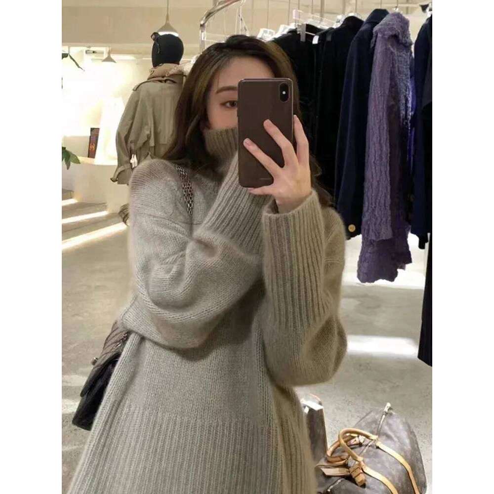 2025 Autumn/Winter New 100% Cashmere Wool Turtleneck Sweater Women's High Neck Knit Pullover Soft Comfortable Top Loose Jumper Z260313