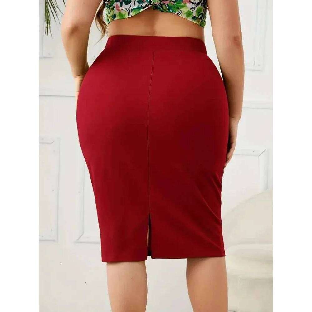 Casual High Waist Slit 2026 Summer Solid Slim Skirt Women's Plus Size Clothing Z260314