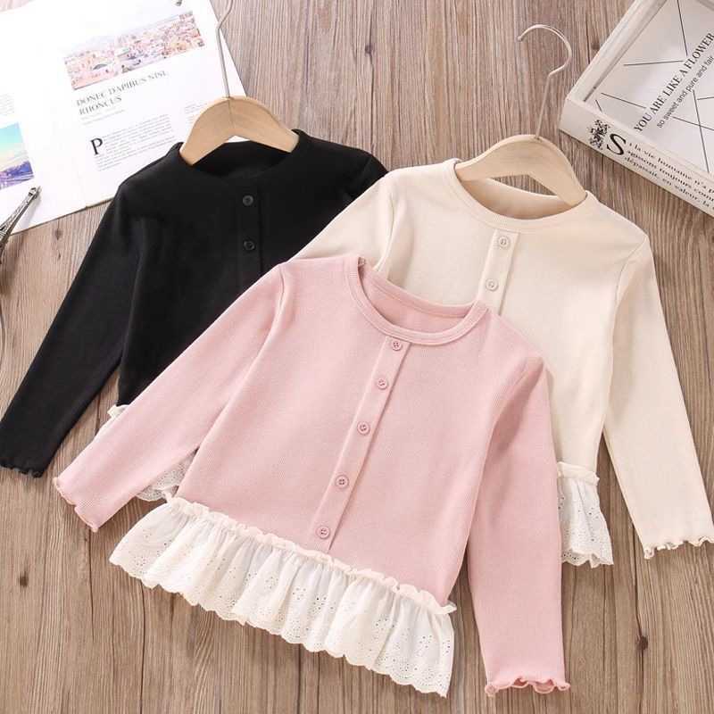 Women's Knits & Tees Spring and Autumn Girls' T-shirt Stylish Baby Clothing, Children's Personalized Trendy Brand Korean Style Lace Tri