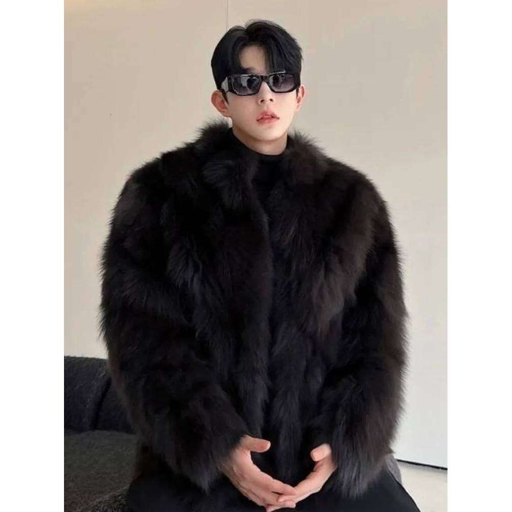 imitation Thickened Men Fox Coat Male Warm Overcoat Long Sleeve New Winter Faux Jacket Fluffy Plush Fur Coats Z260313