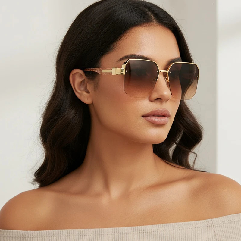 Metal Fashion Oversized Frame Sunglasses Unisex Premium Trendy Versatile Square Frame Shades 1204 260312