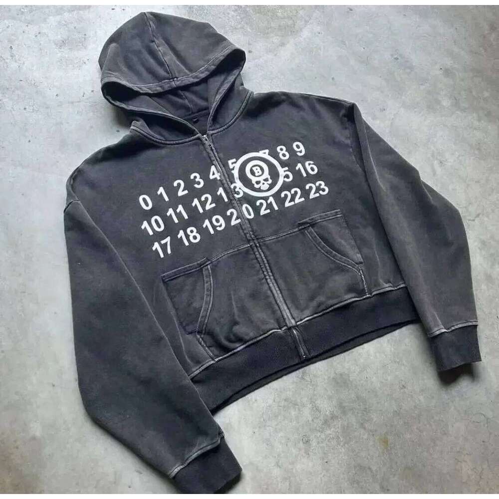 2024 American retro Y2K letter print oversized gothic zipper hoodie casual loose sweatshirt for street wear Z260314
