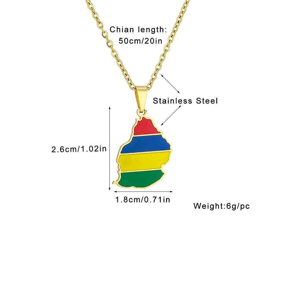 Mauritius Map Flag Pendant Necklace Stainless Steel For Women Men Golden Color Charm Fashion Party Mauritian Jewelry H260312