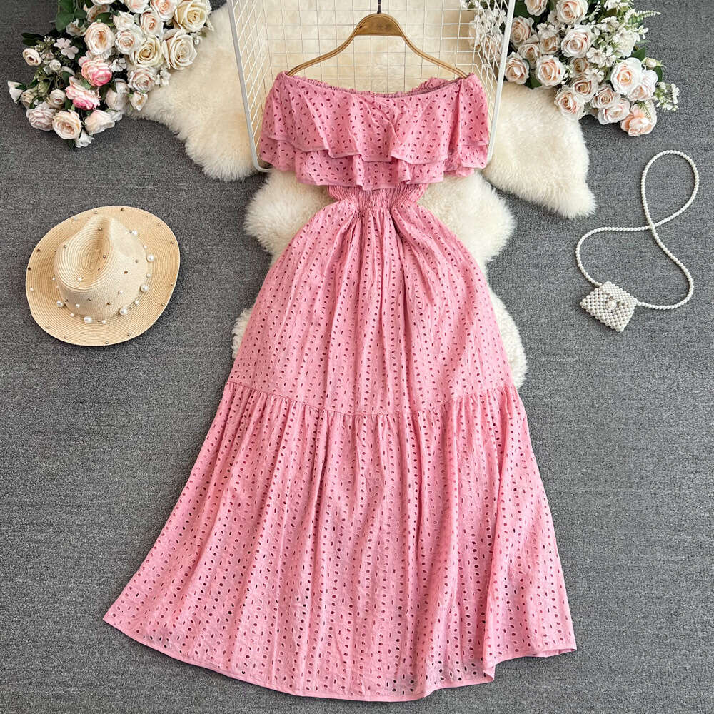 Forest style first love long skirt retro gentle style super fairy off shoulder pleated waistband slim fit A-line skirt