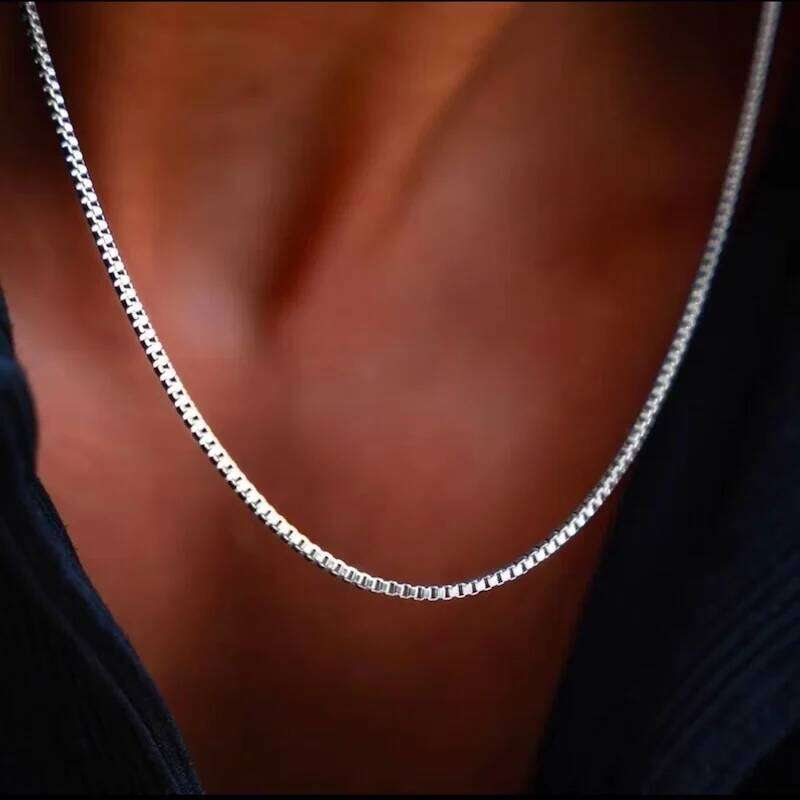 1.2mm Silver Color Stainless Box Chain Hip Hop Men Necklace Fashion Titanium Steel Jewelry Trendy Gift H260312