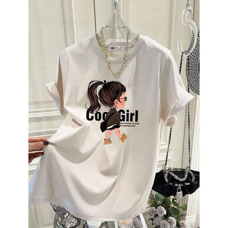 Summer Fashion Cool Girl Print T-shirts Women Clothing Casual Loose Pure Cotton Short Sleeve Top Tee All-match Elegant Pullovers Z260314