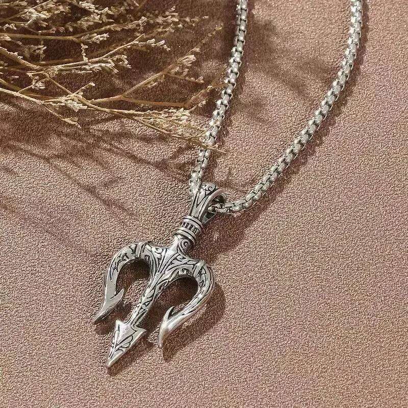 New Neptune Trident Stainless Steel Pendant Hip-hop Style Party Vintage Necklace Couple Lucky Gift H260312