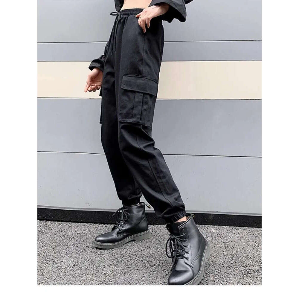 YSZWDBLX Spring Summer Women Casual Loose Cargo Drawstring Pockets Solid Ankle-Length Elastic Pants Womens Bottoms Z260314