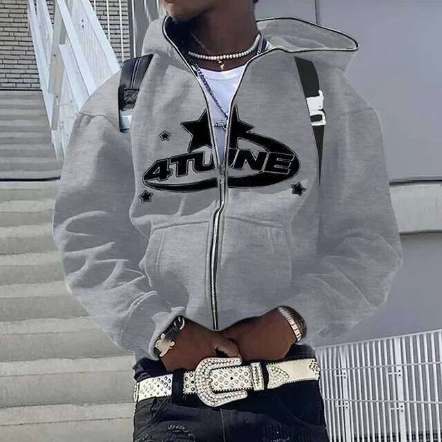 Zip Up Hoodies Cardigan Hooded Warmth Sweatshirt Aesthetics Letter Print Trend Casual Hip Hop Y2k New Sweatshirts Men's Clothing 26Y0313