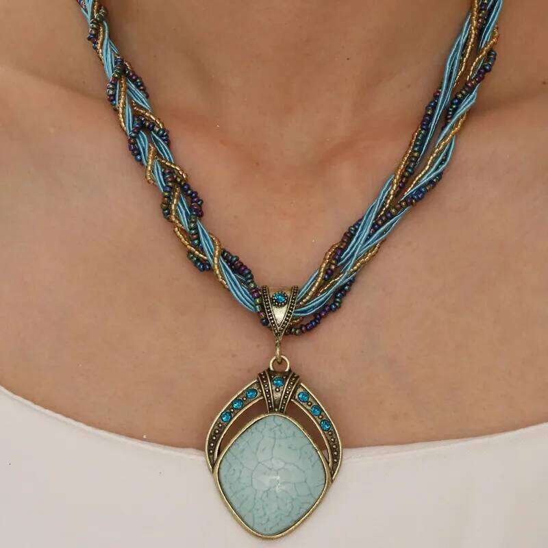 Fashion Bohemia Ethnic Handmade Necklaces For Women Bijoux Multilayer Beads Chain Geometic Pendant Necklace Woman Gift H260312