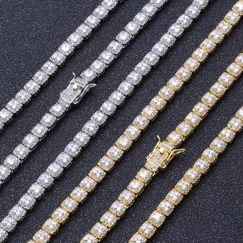 NUOYA Wholesale Premium 5mm Cluster Tennis Chain Choker Necklace Gold Plated Iced Out Diamond Chain Necklaces for Women