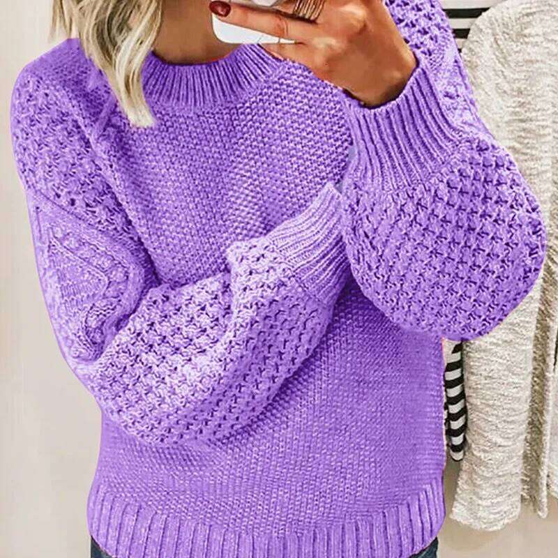 Women Sweaters Solid Knit Thick Splice Pullovers Sweater Full Sleeve Regular Vintage Elegant Lady Casual Winter Streetwear Z260313