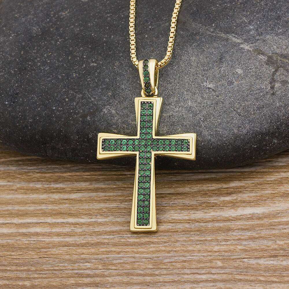 AIBEF New Cross Blue/Purple/Green Crystal Necklace Copper Cubic Zircon Choker Pendant 4 Colors Religion Jewelry Gift For Party H260312