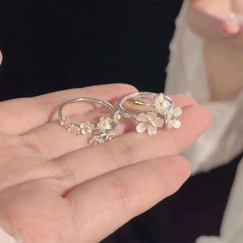 Unique Delicate Flower Opening Adjustable Rings for Women Silver Color Minimalist Finger Ring Engagement Jewelry Female Gift H260312